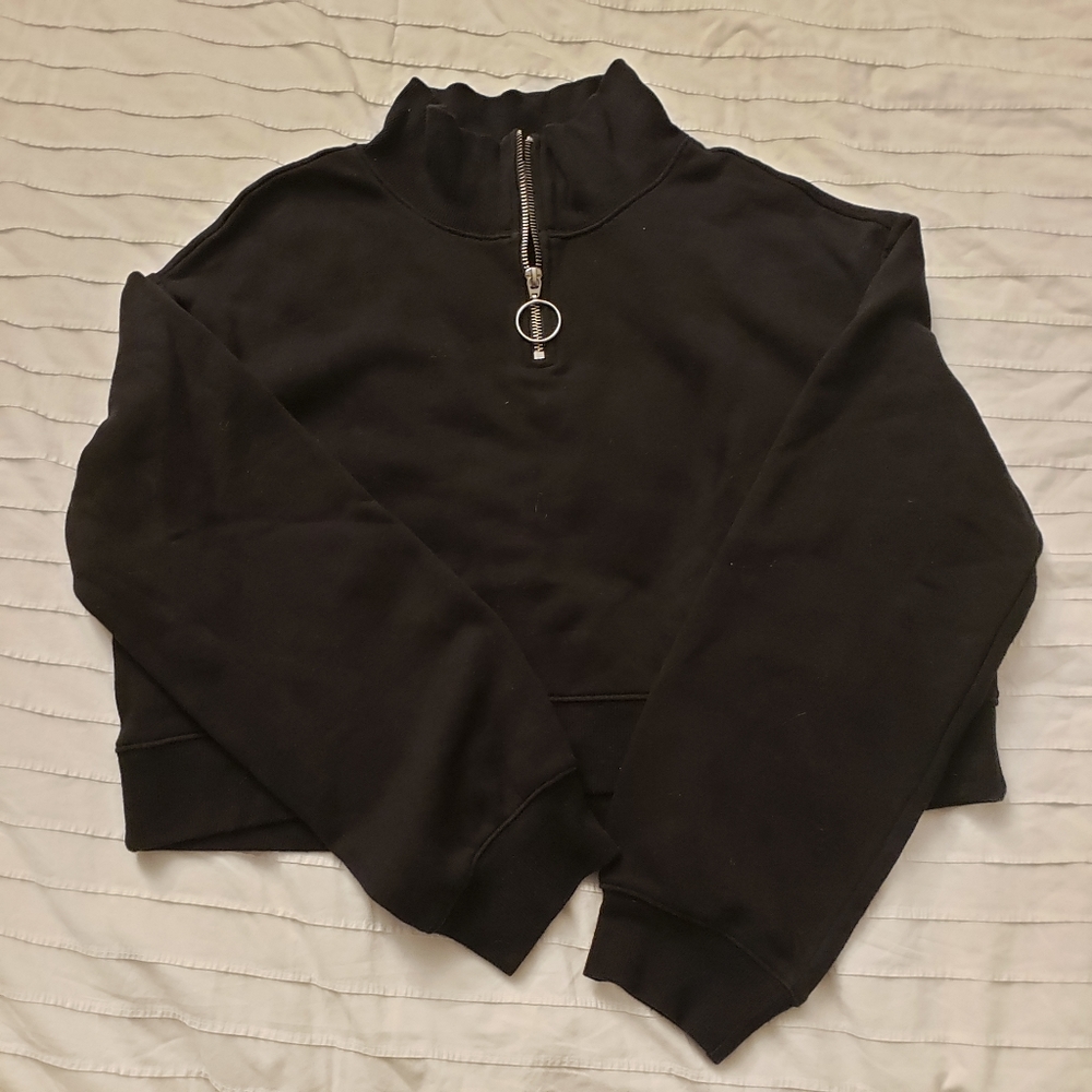 H&M black crop quarter zip sweatshirt